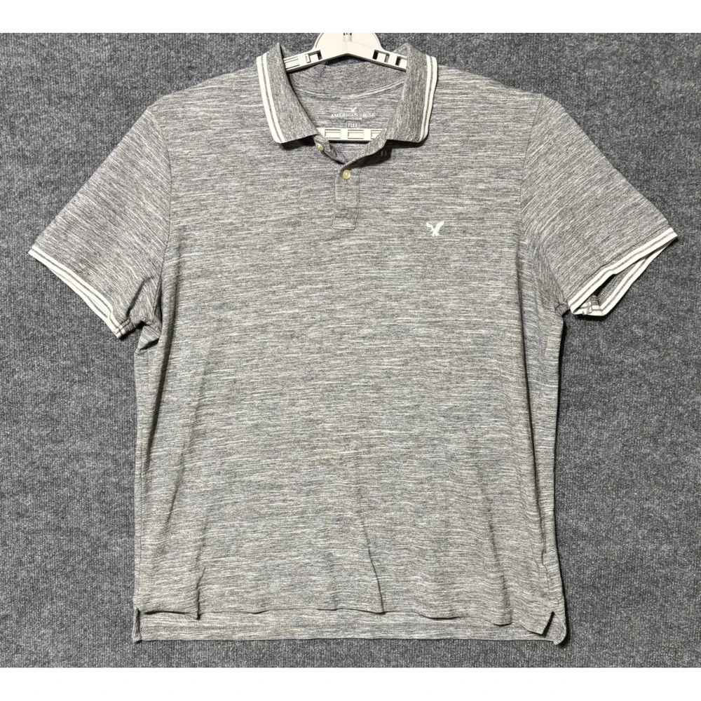 American‎ Eagle Polo Shirt Men's XXL Gray Flex Classic Fit Short Sleeve
